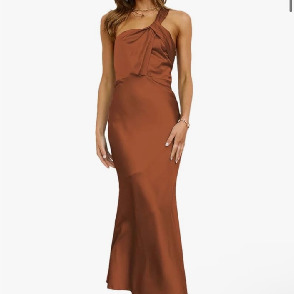 Burnt Orange/Bronze One Shoulder Dress